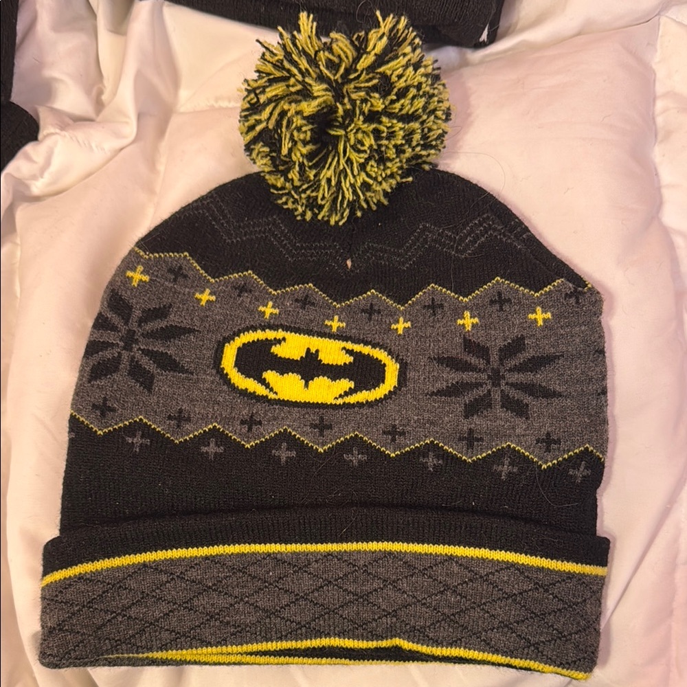 Black and Gray Batman Beanie with Pom